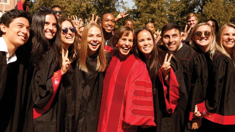 Folt with USC students during her inauguration