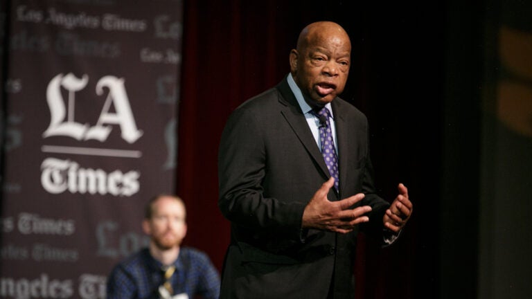 John Lewis speaking at the Los Angeles Times Festival of Books held on USC's campus.