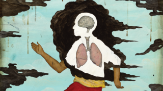 Cartoon man with internal brain and lungs running