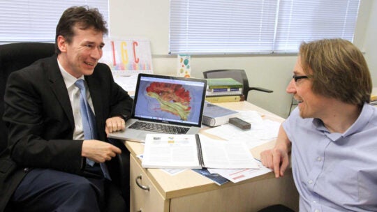 Neuroscientist Paul Thompson with computer science Greg Ver Steeg.