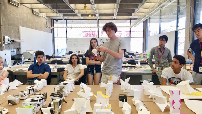 Students collaborate in the “Exploration of Architecture” immersive summer program that fosters architectural thinking and the design process.