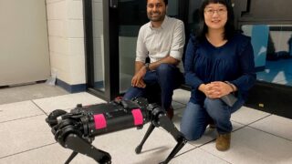 Robot dog with Dornsife students