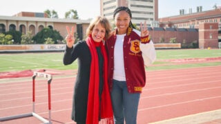 Carol Folt and Allyson Felix