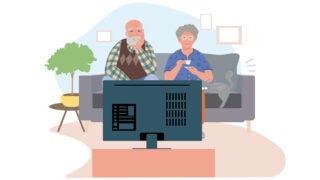 Illustration of an older couple watching TV