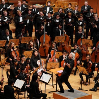 USC Thornton's symphony orchestra performs on stage