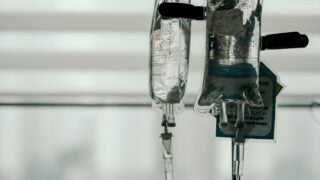 Dextrose bags hanging in a hospital