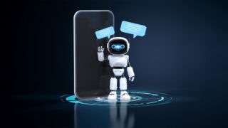 Robot in front of a cellphone