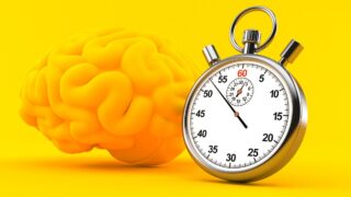 A yellow brain next to a stopwatch