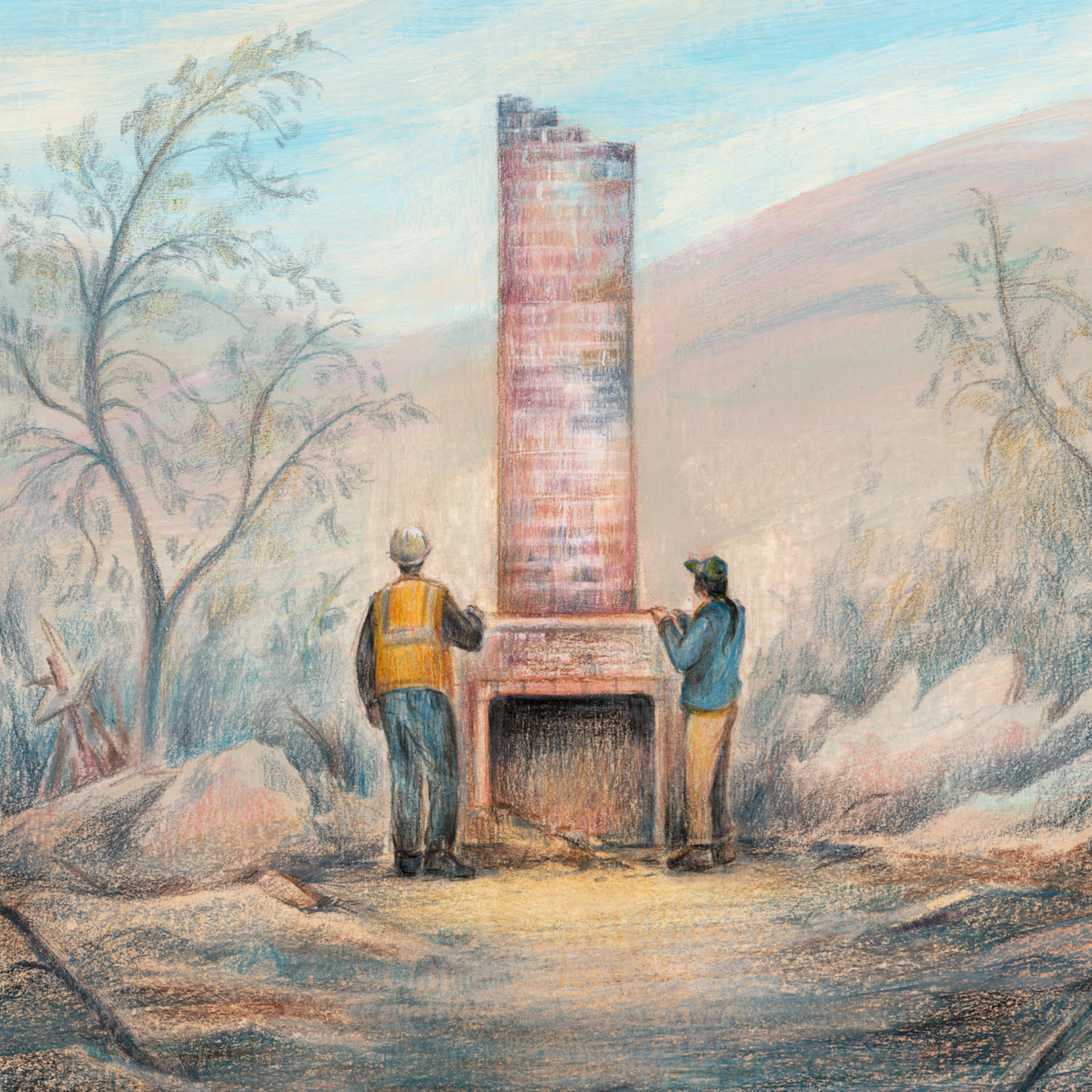 Geoffrey von Oeyen, associate professor of practice at the USC School of Architecture, says that sustainability must be central to any conversation regarding wildfire rebuilds. (Illustration/Sally Deng)