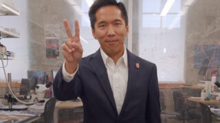 Beong-Soo Kim shows the victory sign