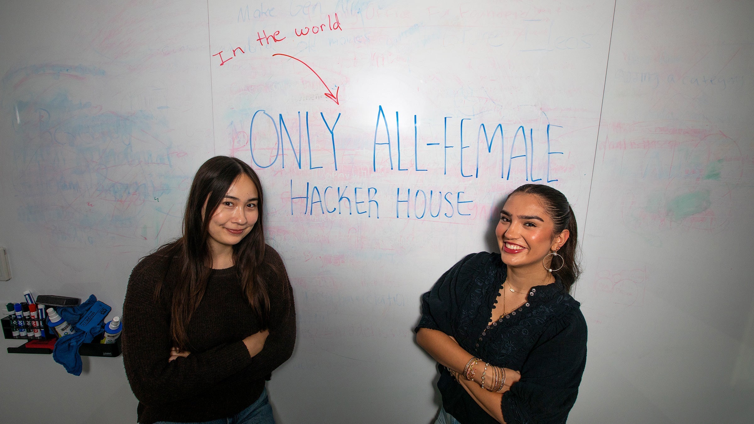 Over the summer, Safronov-Yamamoto (left) and Mannby documented the goings-on at FoundHer House on social media — with a purpose. “We wanted to change the narrative of what it meant to be a female founder in tech,” Safronov-Yamamoto says. (USC Photo/Brian van der Brug)